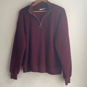 Sherpa Popcorn Quarter Zip Wine Red Pullover